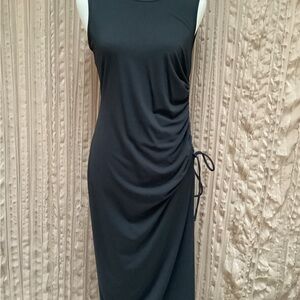 Banana Republic Black Sleeveless Dress, shirred side w/side split, stretchy, M